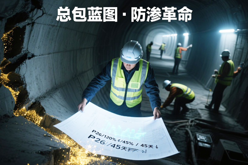 工程決策視角 _總包藍圖 · 防滲革命_ 俯拍視角：戴安全帽的工程師在